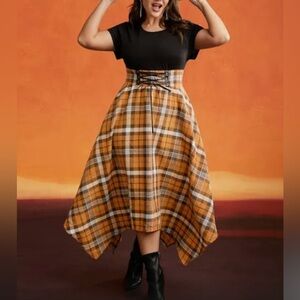 Bloom Chic Plaid Orange and Black Dress